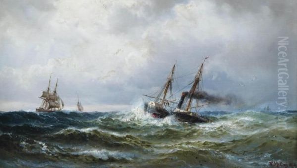 A Paddle Steamer And Other Shipping In A Heavy Swell - view 1
