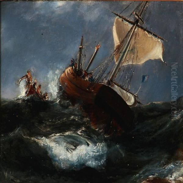 Seascape With A Sailing Ship In Distress At Sea - view 1