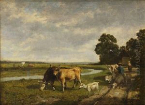 Berger Et Son Troupeau by Rene Joseph Menard