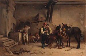 Negotiations in a courtyard by Jules Worms