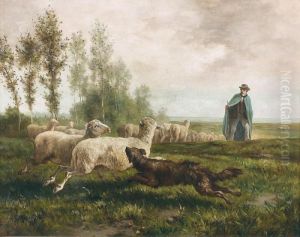 Weidelandschaft Mit Hirten, Herde Und Hund by Enrico Meneghelli