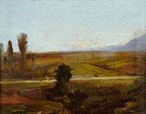 Landschaft Mit Strasse Und Pappeln