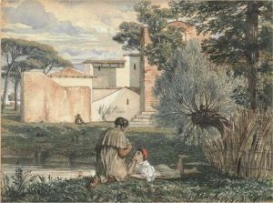 Drei Figuren Am Flussufer In Sudlandischer Landschaft by Barthelemy Menn
