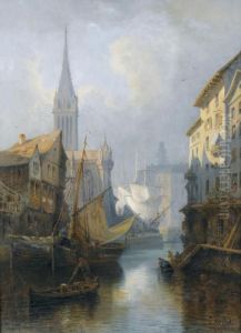 Stimmungsvoller Kanal Mit Segelbooten Stimmungsvoller Kanal Mit Segelbooten