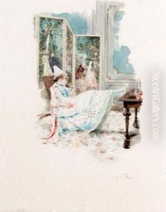 A Lady At A Masked Ball; Ladies In A Conservatory by Edouard Menta