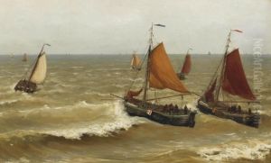 Bomschuiten In The Surf Near The Coast Of Scheveningen