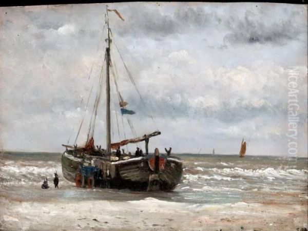 Vissers Bij Bomschuit Op Het Strand - view 1