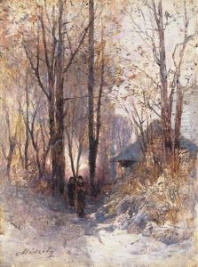 Forest At Dusk by Geza Meszoly