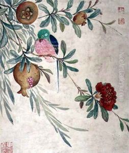 One of a series of paintings of birds and fruit, late 19th century by Guoche Wang