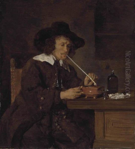 A Smoker Lighting His Pipe - view 1