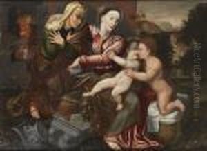 La Sainte Famille Avec Sainte Anne Et Saint Jean Baptiste by Jan Massys