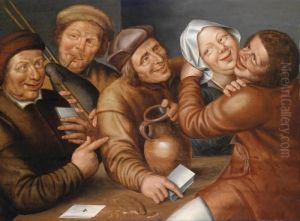 A Merry-making Party With A Couple Kissing by Jan Massys