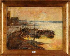 Coucher De Soleil Sur Le Port by Isidore Meyer