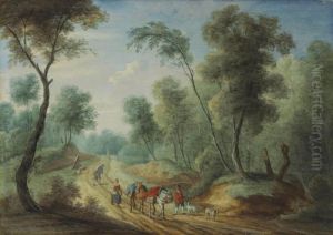 Travellers On A Path In A Wooded Landscape by Theobald Michau