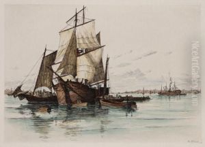 Ships In New York Harbor by Charles F. Mielatz