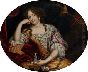 Portrait De Jeune Femme Avec Son Chien by Pierre Mignard
