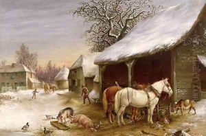 Farmyard in Winter by Henry Woollett