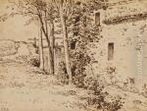 Cour D'eau Le Long D'une Ferme, Campagne De Vichy.palais by Jean-Francois Millet