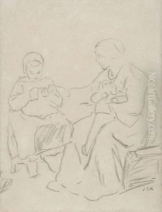 La Lecon De Tricot by Jean-Francois Millet