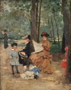 Portrait Of An Elegant Lady Reading In A Park by Francisco Miralles Galup