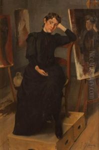 Retrato De Dama En El Estudio Del Pintor by Francisco Miralles Galup