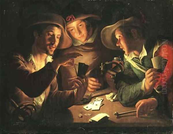 Soldiers playing cards by candlelight - view 1