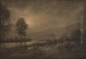 Coucher De Soleil Sur La Meuse by Leonard Misonne
