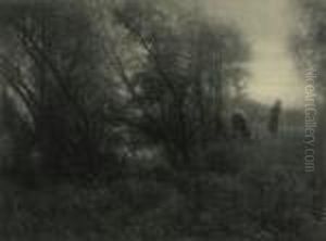 Girl In Field With Cow. by Leonard Misonne