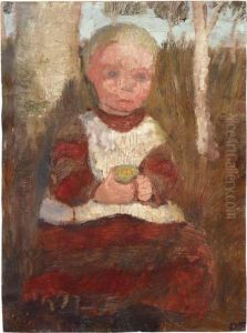 Sitzendes Kind An Einer Birke
(kind Mit Frucht). Verso: Bauernmadchen Am Hang Vor Wolkigem Himmel by Paula Modersohn-Becker