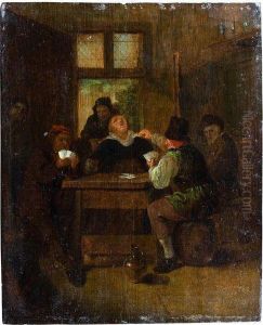 joueurs De Cartes Dans Une Taverne by Bartholomeus Molenaer