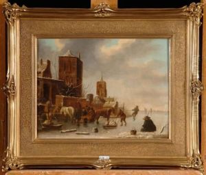 Paysage Hivernal Aux Patineurs by Claes Molenaar (see Molenaer)