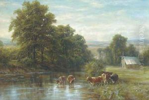 Cattle watering, summer by Edmund George Warren