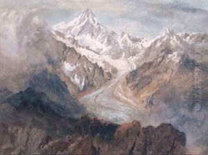 The Fiescherhorn And The Viescher Glacier by Richard Henry Wright