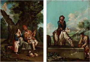 Mandolinenspieler Unter Einem Baum, Daneben Eine Seinem Gesang Lauschende, Junge Frau by Paolo Monaldi