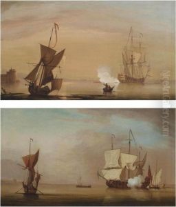 A Two-decker Announcing Its Departure From A Fortified Anchorage A Two-decker Announcing Its Departure From A Fortified Anchorage