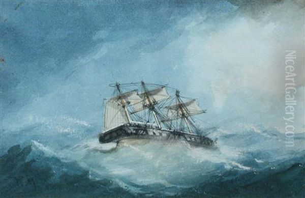 Sailing Ship And A Steam Sailing Ship In Rough Seas - view 1