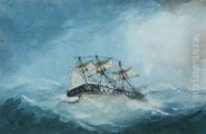 Sailing Ship And A Steam Sailing Ship In Rough Seas by Peter Monamy