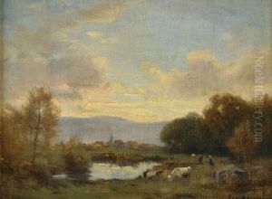 Landskap Med Betande Boskap by Jean Ferdinand Monchablon