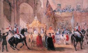 The Lord Mayor Standing Ready to Greet Queen Victoria (1819-1901) at Temple Bar in 1837 by Henry Warren