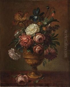 Nature Morte Au Bouquet De Fleurs Sur Un Entablement. by Jean-Baptiste Monnoyer