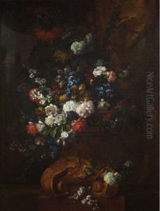 Still Life Of Flowers In A Scrolled Urn