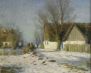Lilla Sorup - Soligt Vinterlandskap Med Hast Och Vagn by Peder Mork Monsted
