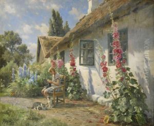 Stickande Flicka I Solsken by Peder Mork Monsted