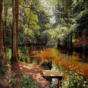 Glimpses Of The Sun In Saeby Stream by Peder Mork Monsted