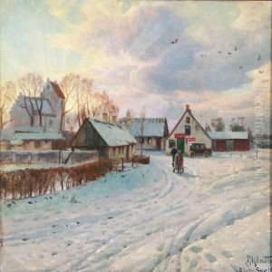 Sunset At Syv Kirke (seven Church) In Roskilde, Denmark by Peder Mork Monsted