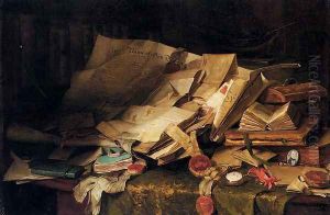 Still Life: Books And Papers On A Desk by Catherine M. Wood