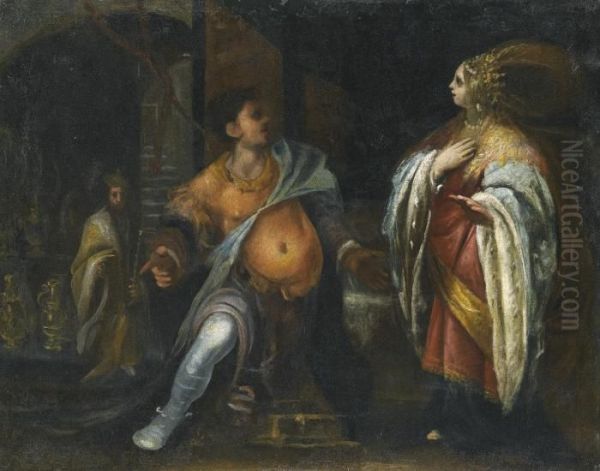 A Biblical Subject, Probably Esther Standing Before Haman, Behind Them King Ahasuerus - view 1