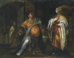 A Biblical Subject, Probably Esther Standing Before Haman, Behind Them King Ahasuerus A Biblical Subject, Probably Esther Standing Before Haman, Behind Them King Ahasuerus