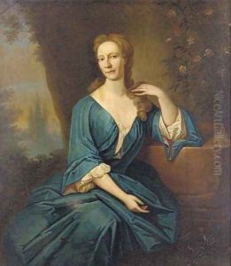 Portrait of a Anne Seton, seated three-quarter-length, in a blue dress by Richard Waitt