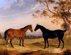 Two Mares In A Landscape by William Webb